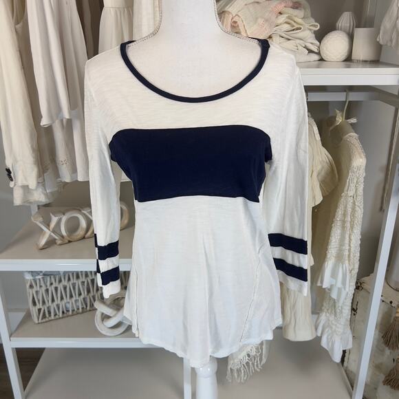 Maurice's size Medium women's light weight baseball tee, dark blue white #2740 - Picture 1 of 7